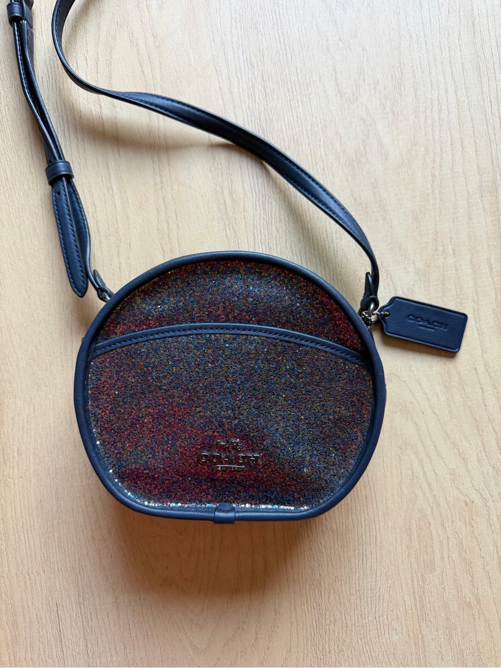 Coach Round Crossbody Canteen Bag in Navy with Glitter Front - Picture 2 of 10